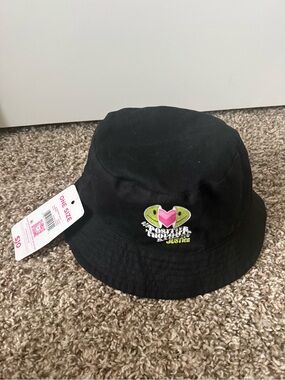 Justice Black Bucket Hat with Smiley Face Heart Patch